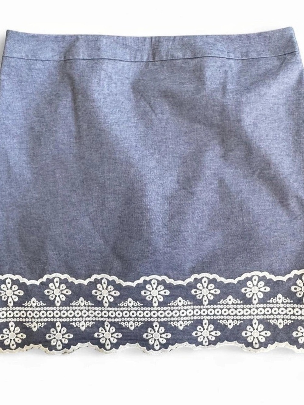 Talbots Size 12 Blue Chambray Embroidered Eyelet A-Line Skirt